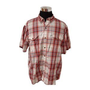 C.E. SCHMIDT Workwear Mens 2X Red Striped Short Sleeve Button Up Shirt